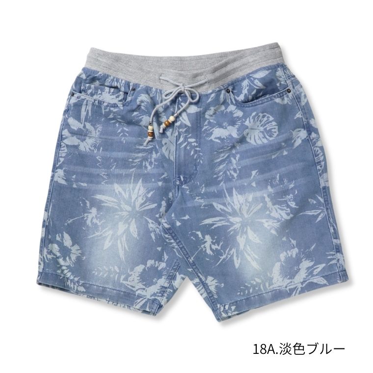 ストレッチデニム総柄抜染PTショートパンツ MENS