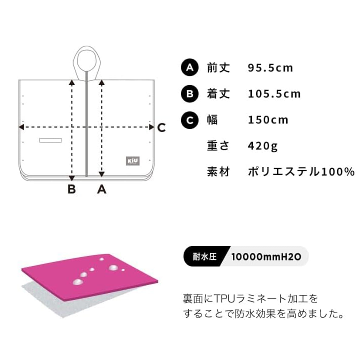 キウ レインポンチョ デイリー K319　ブラック